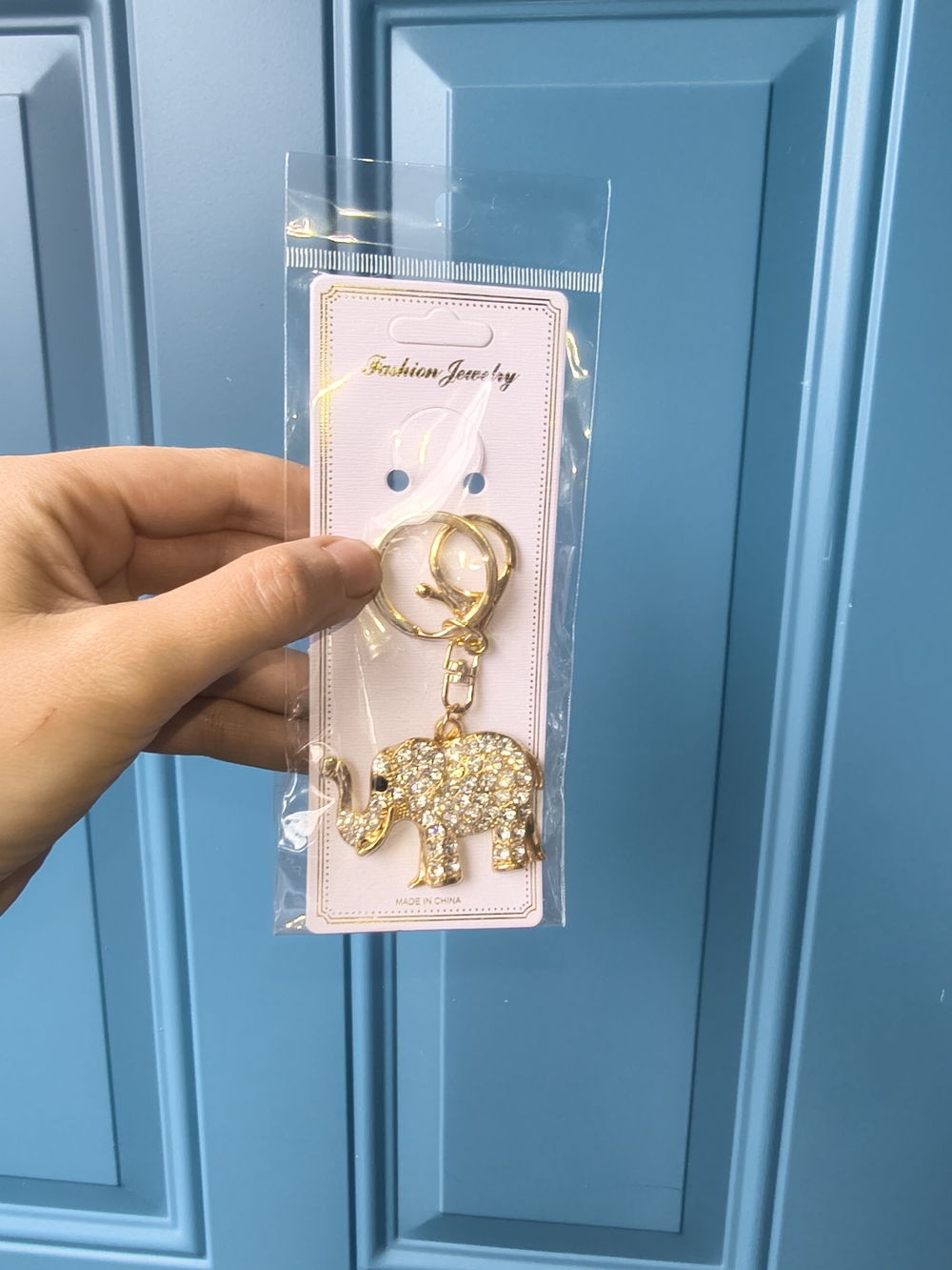 Fashion Jewelry Gold Rhinestone Elephant Keychain Card Holder